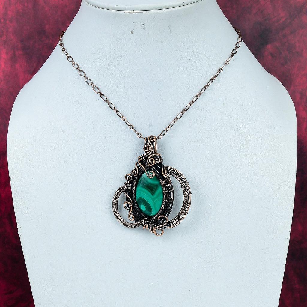 Malachite Gemstone Pendant Copper Wire Wrapped Pendant Designer Jewelry for mom