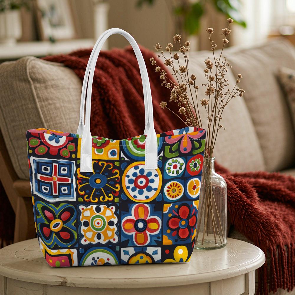 Bohemian Style Allover Printed Tote Bag Casual Portable Daily Handbag for Women Shopping Travel Use
