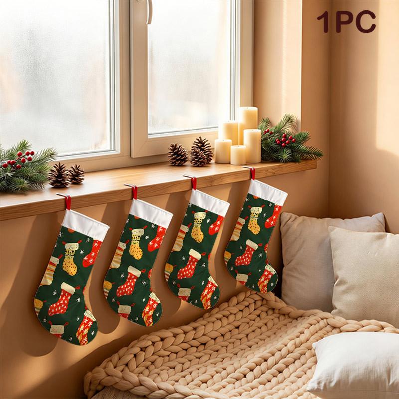 Christmas Decoration Fireplace Hanging Stocking Christmas Stockings 1pc 45.72 Cm, Retro Festive Stocking Red Printed Sof