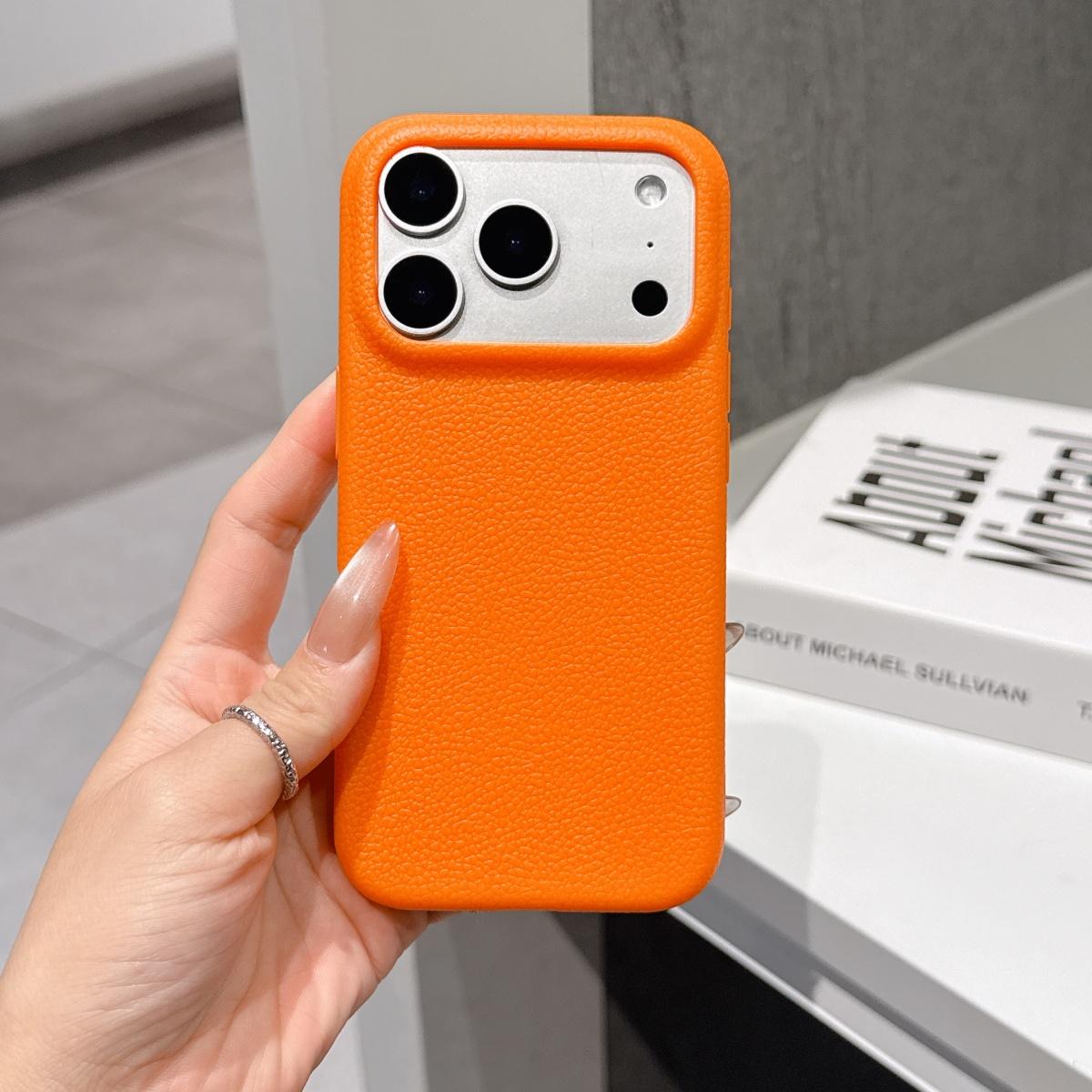 

NEW Litchi Leather Texture Orange Case For iPhone 17 Air 16 E 15 14 Plus 13 12 11 Pro Max Shockproof Soft TPU Phone Shell iPhone 11