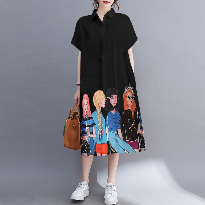 

ZANZEA Женское повседневное летнее платье-рубашка с отложным воротником и коротким рукавом S чёрный