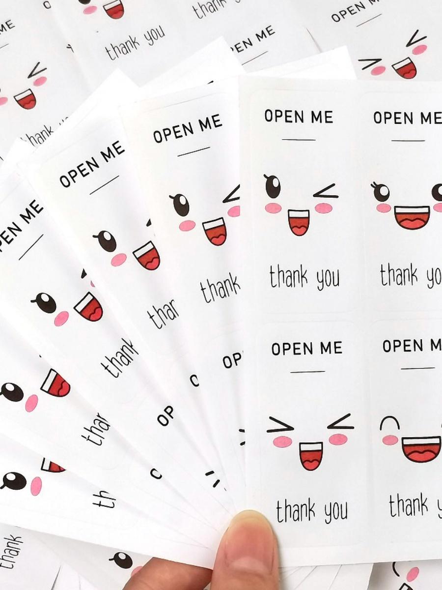 

100 шт./уп. Милые эмодзи прямоугольные наклейки Наклейка для запечатывания подарочной коробки для упаковки доставки фаст-фуда Наклейки «Спасибо» белый