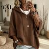 Women Winter Sweater Autumn Knit Pullover Sweater, Loose Fit Drawstring Hooded Casual 3/4 Sleeve Drop Shoulder Solid Color Long Tops