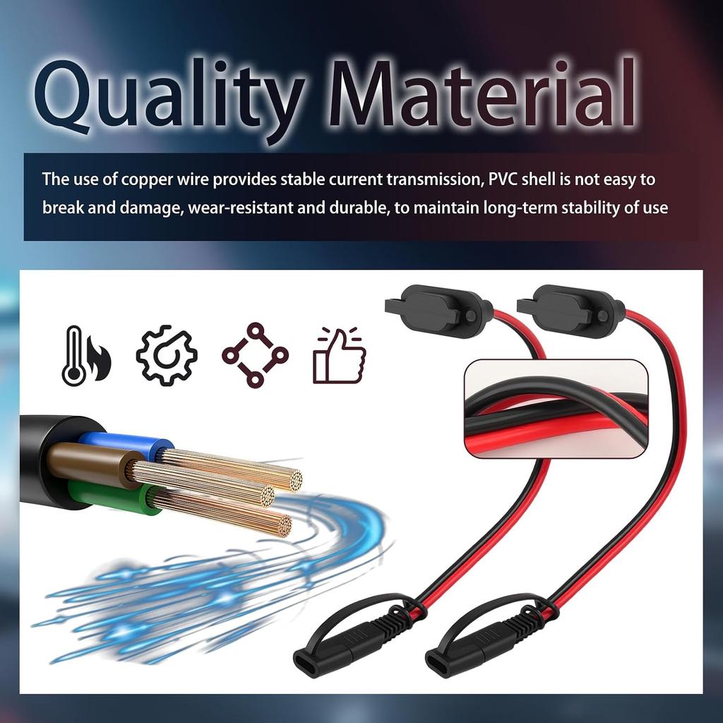 2PCS 1Ft 12AWG SAE Connector Harness with Dust Cap | Waterproof 12V Quick Connect Plug,Male To Female Socket,for Battery Charger/Solar Panel,Easy