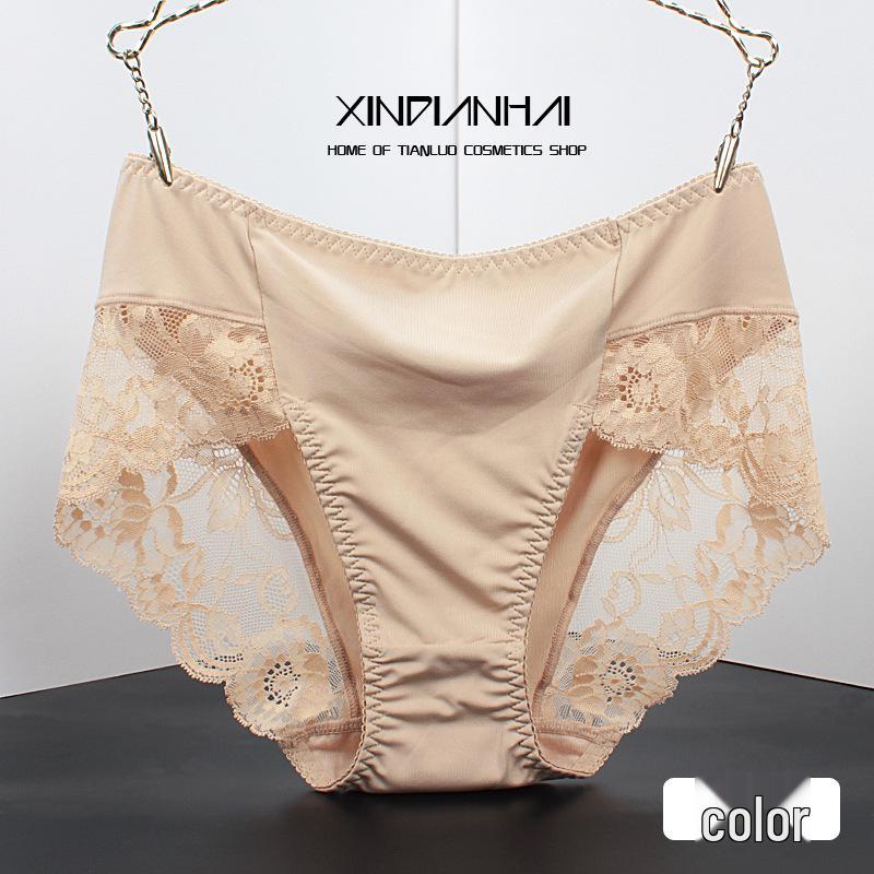 Plus Size Seamless Silk Mid-Waist Lace Panties for Curvy Women