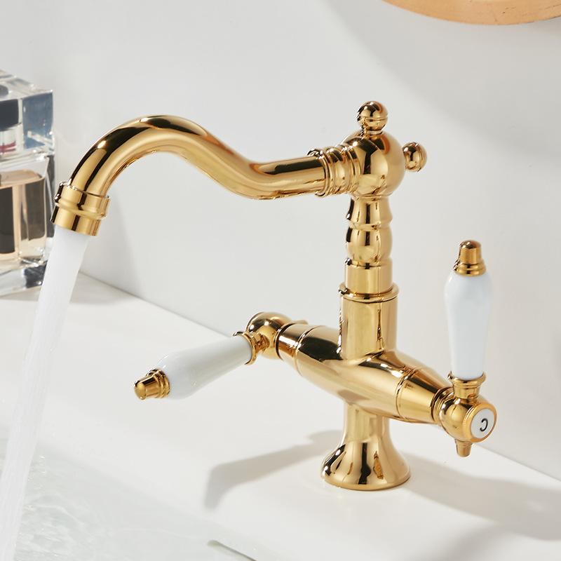 Basin Faucets Antique Brass Bathroom Faucets Industrial Style Sindle Hole Dual Handle Contemporary Water Mixer Tap  85537