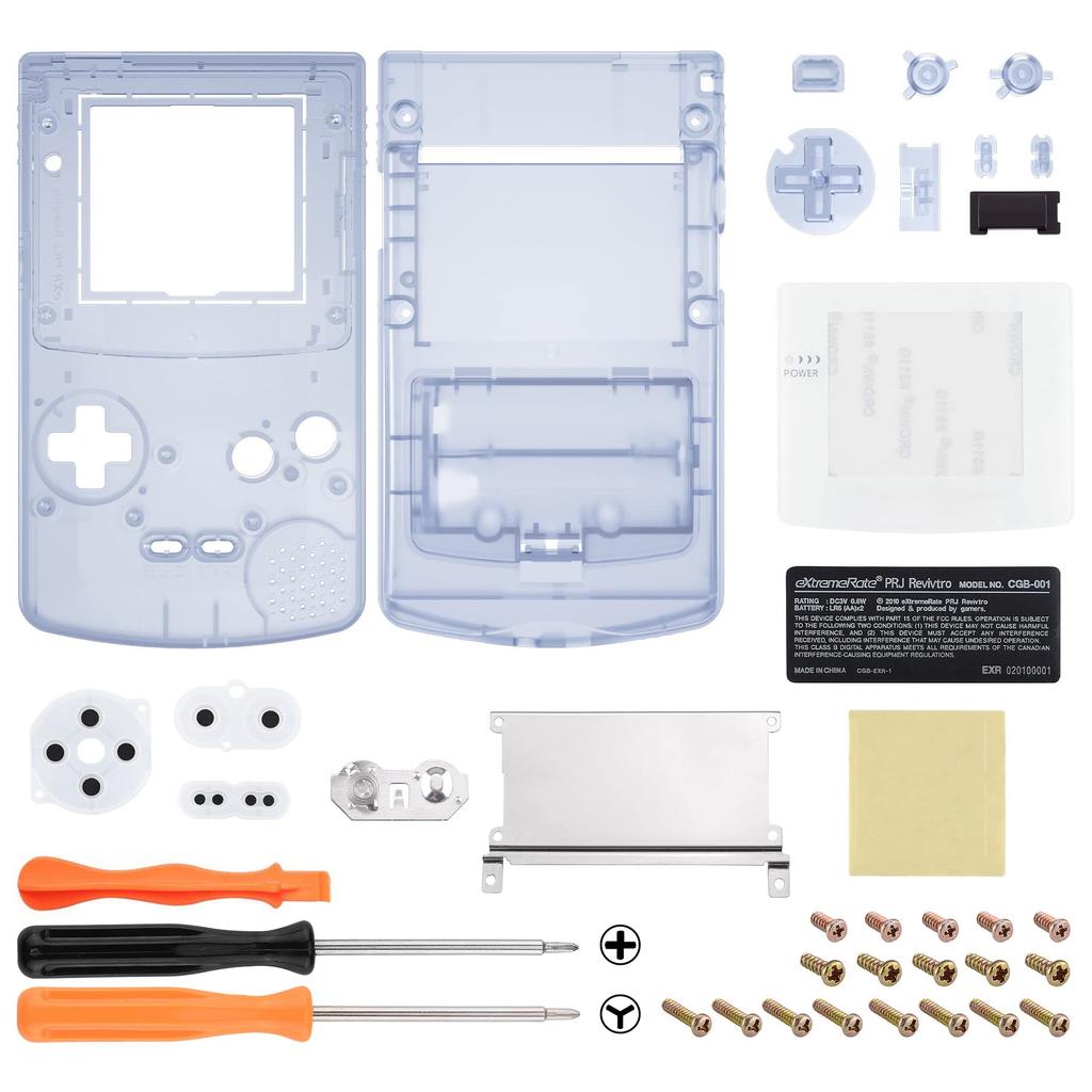 eXtremeRate Replacement Shell Full Housing Cover with Buttons, IPS Upgraded, for Game Boy Color. Clear material. Compatible with GBC OSD IPS, Regular