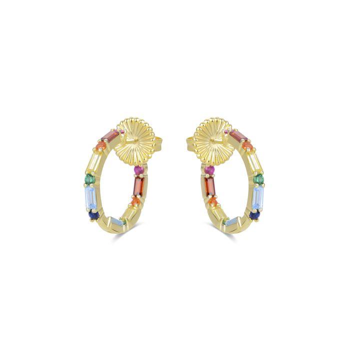 Boucles d'oreilles - Hinnar - Argent 925 - Plaqué or jaune 18 carats - Zircone multicolore - Femme