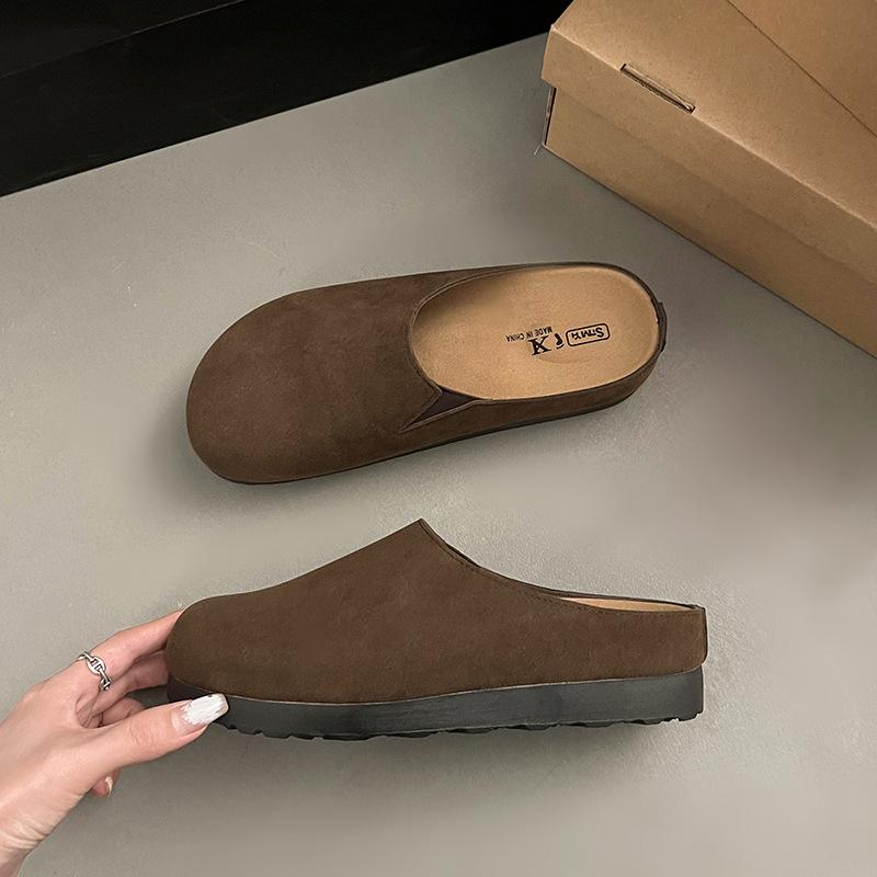 

Чжуюй минималистичный дизайн~ раннеосенние толстоподошвенные бокены с открытым носком, полушлепанцы на весну и осень, ленивые люди носят на голую ногу 40