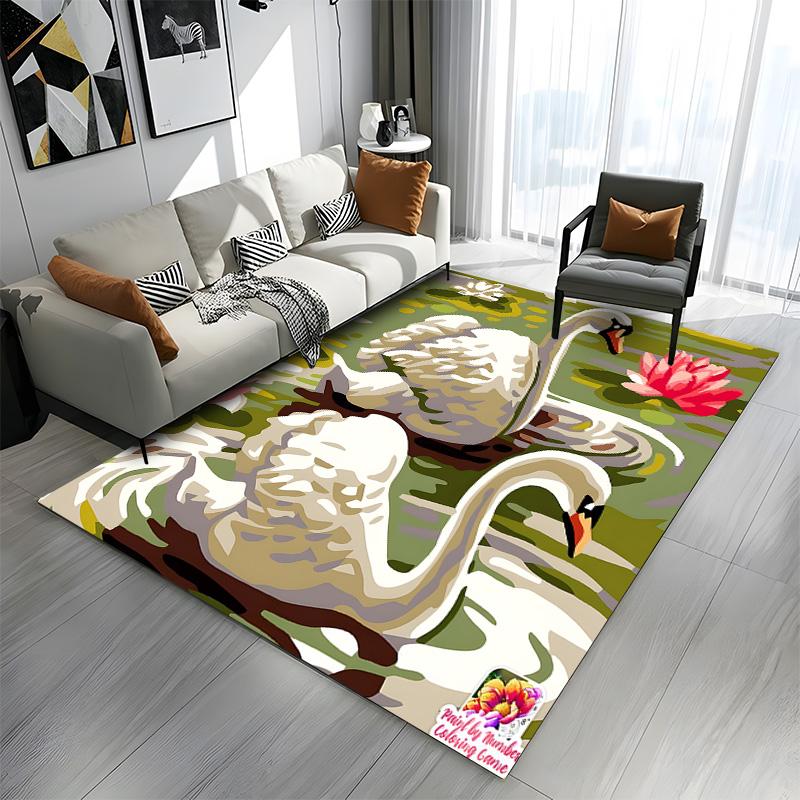 Elegant Swans on Water with Lotus Blooms Patterned carpet a non slip rug suitable for all seasons and any setting, gift