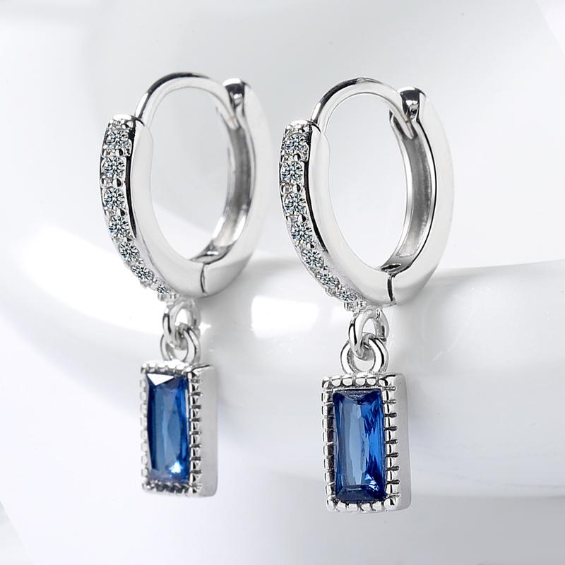 2024 Blue Natural Zircon Stone Drop Earrings for Women Luxury Silver Color Earrings Ethnic Wedding Jewelry Crystal Gift