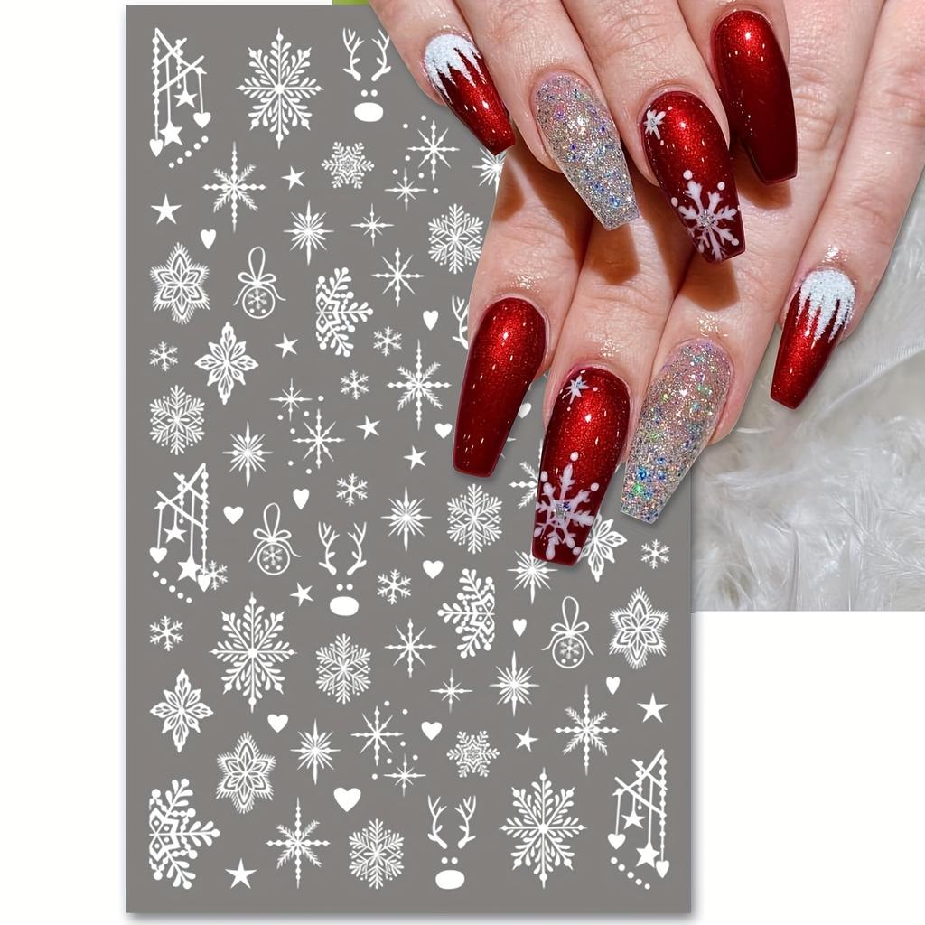 4pcs Christmas Nail Stickers with Snowflake Patterns, 3D Self-adhesive Paper Suitable for DIY Nail Art Ladies During Holidays