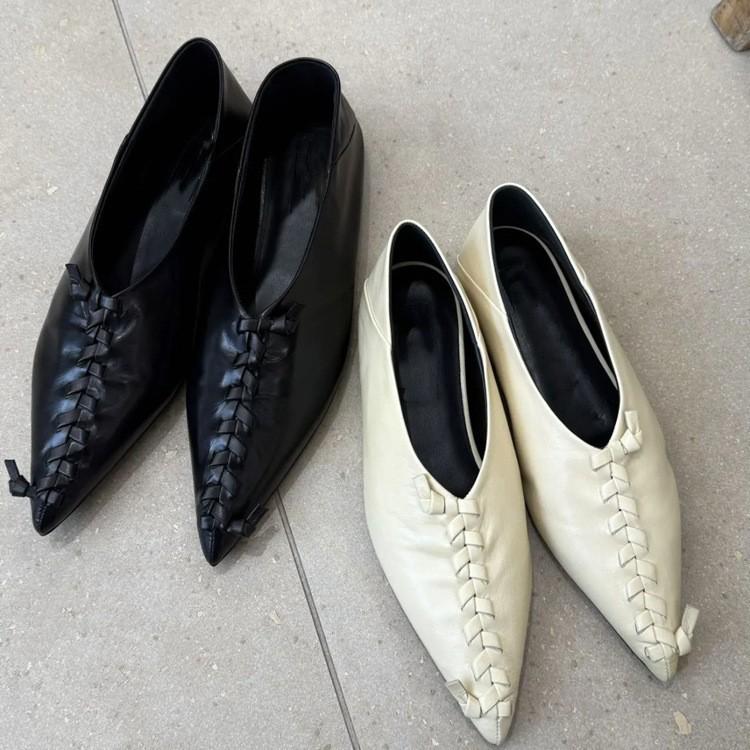 Fashion Shoes Women 2025 New Pointed Toe Designer Woven Leather Mary Jane Flat Single Shoes Simple Elegance Slip-on Fashion Loafers