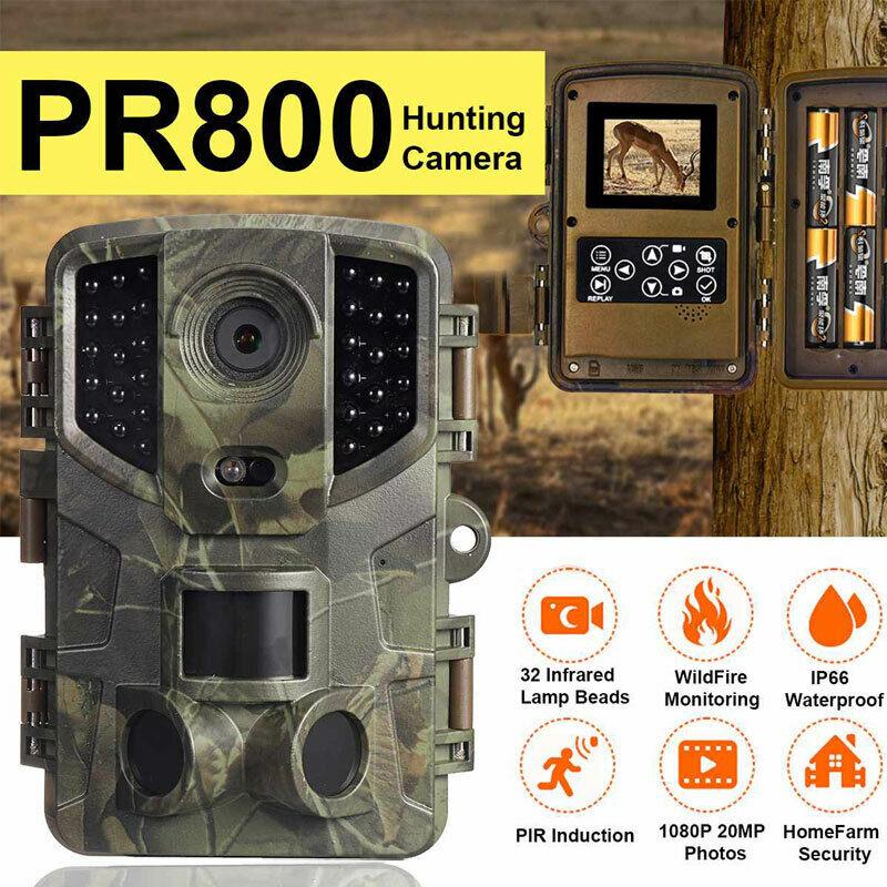 

PR800 Охотничья хвостовая камера 1080P HD IP66 Водонепроницаемая 20MP 32 Камера с инфракрасным светом для разведки дикой природы