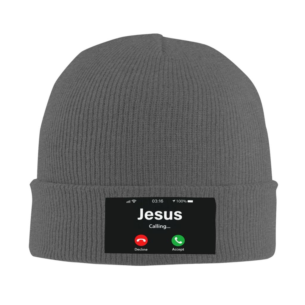 Funny Jesus Phone Christian Unisex Women Knitted Hat Adult Knit Beanie For Fall Winter Knit Hat Cap