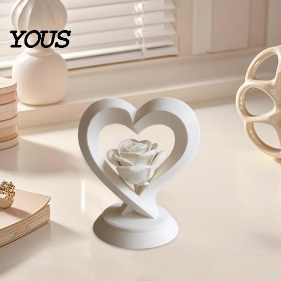 Delicate Rose Texture Decor Heart Figurine, 3D Printed Sculpture, Romantic Desktop Decoration Decorative Ornament for Table, Shelf Centerpiece