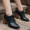Women Pumps Pointed Toe Lace up Thick Heel Platform Brogue Student Carved Retro Classic Spring Autumn New