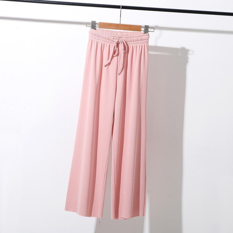 Pantalones de Mujer de Pierna Ancha de Seda Helada de Cintura Alta - Finos de Primavera/Verano, Largos hasta el Suelo, Holgados, de Pierna Recta, Diseño Casual con Caída
