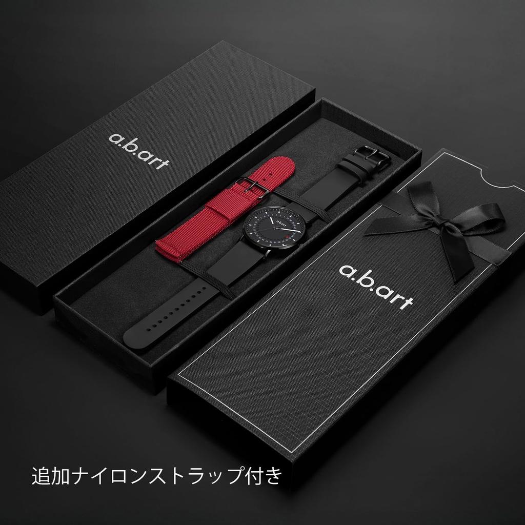 A.b.art Men's Watch, Red Dot Jump Date Calendar, Swiss Made Ronda Quartz Movement, Sapphire Crystal, Minimal Bauhaus Design, Black Leather Strap, 41 M