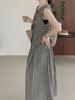 Taochuan Japanisches Retro-Karomuster Ärmellose Weste & High-Waist Elastisches Rock-Set für Damen