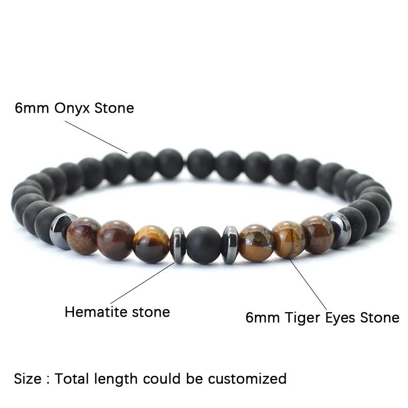 Minimalist Beaded Bracelet For Men 6mm Hematite Onyx Tiger Eyes Stone Braclet Leisure Accessories Pulseras Para Hombre