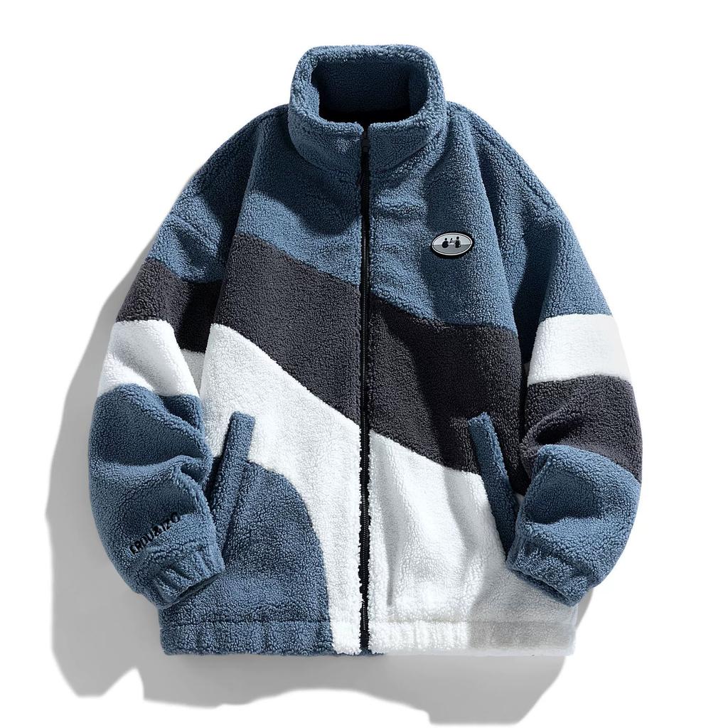 Manteau de couple en peau d'agneau Hiver-Printemps - Veste chaude tendance décontractée ample à col montant pour homme