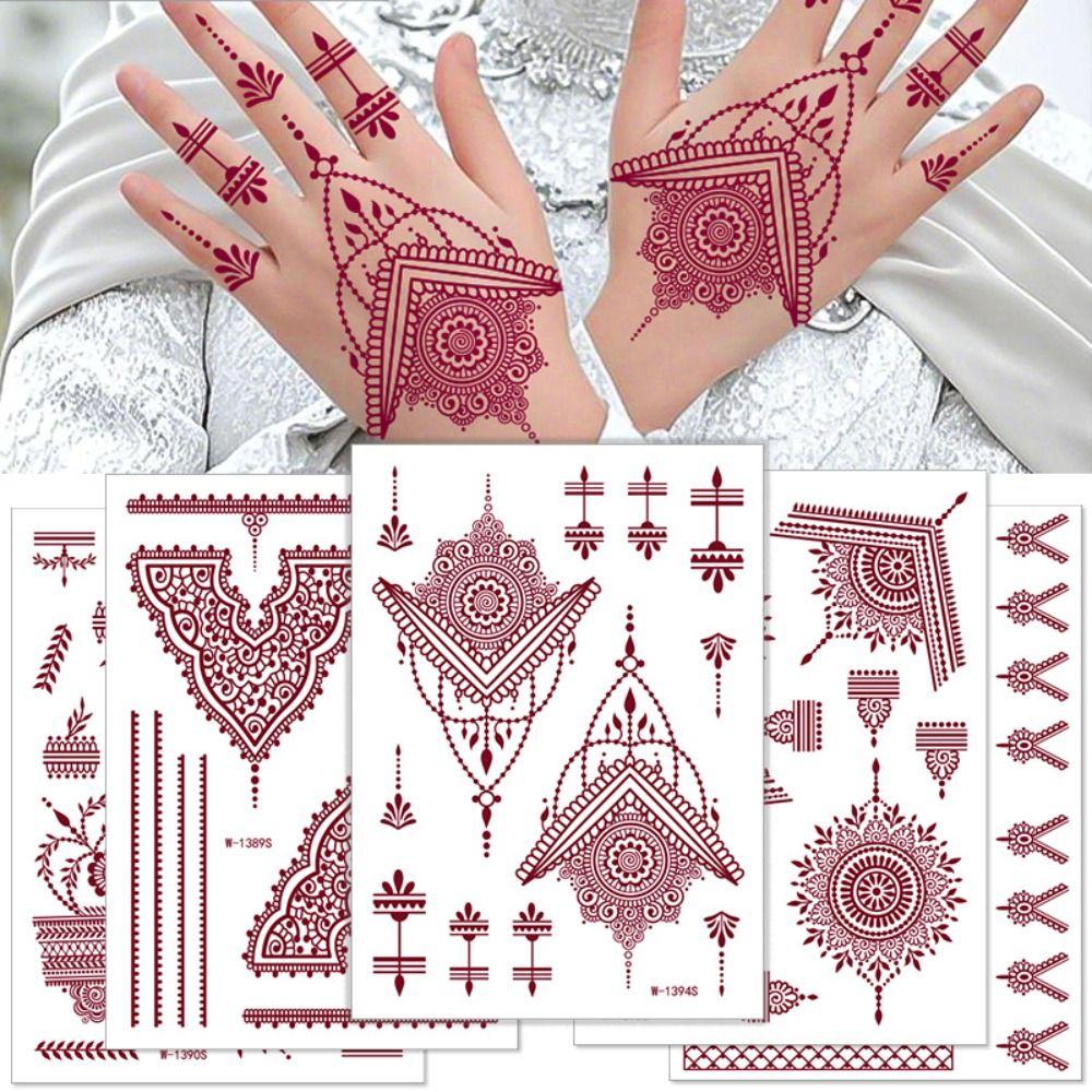 9pcs Lace Hollow Lace Fake Tattoos Indian Style Flower Fake Tattoos Hand Tattoo Stickers Wedding