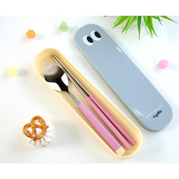 Bonaire Pastel Junior Kids Vacuum Chopsticks + Spoon + Case Set, Pink, Korean Popular Tableware