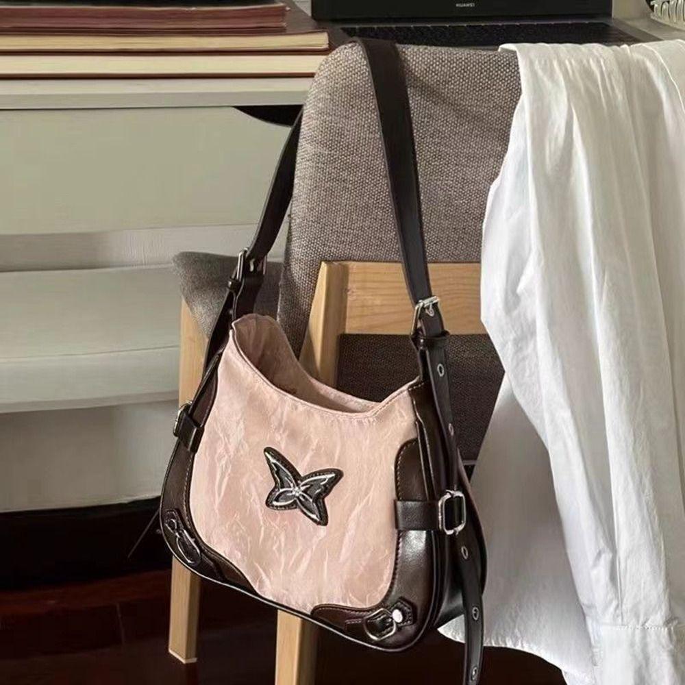 Handbag Retro Shoulder Bag Pu Leather Butterfly Underarm Bag Fashion Outdoor