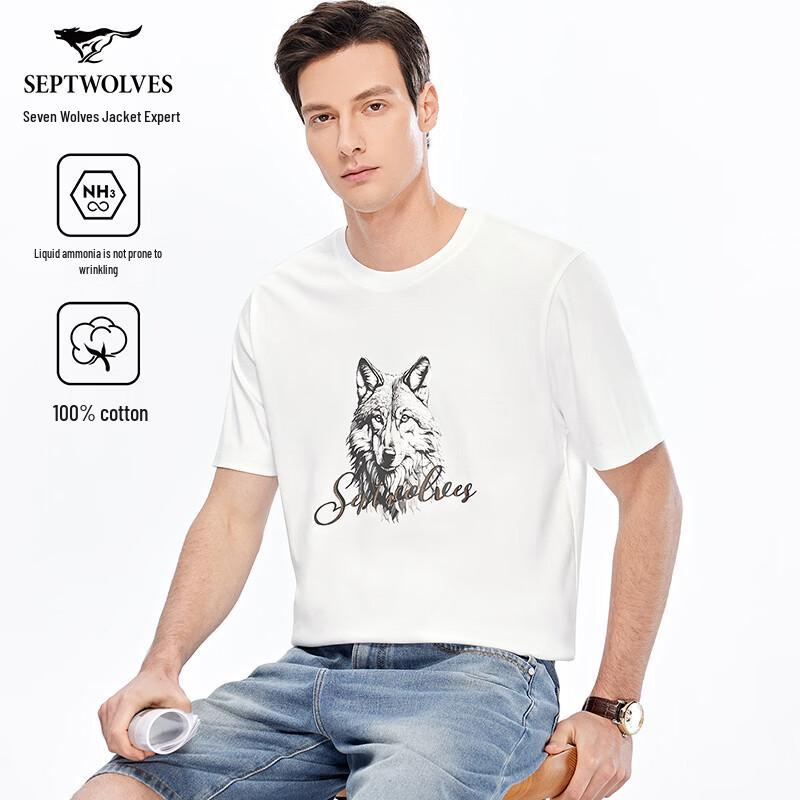 Qipilang Men s 100% Cotton Wolf Head Print T-Shirt 175/92A