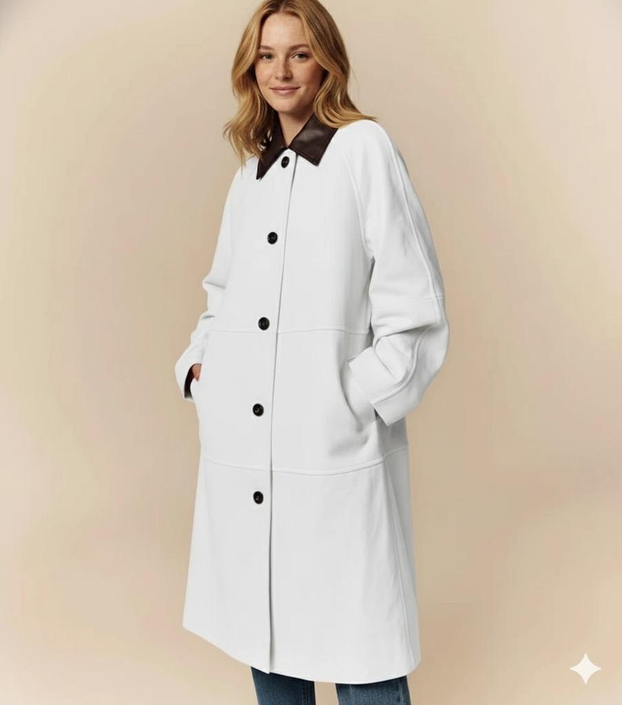 Genuine Trench Leather Women's Coat Handmade Lambskin Party White Casual Stylish