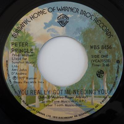 7inch Record PETER PRINGLE  You Really Got Me Needing You WBS8456 Warner Bros. Re 1977 Canada Rock Used