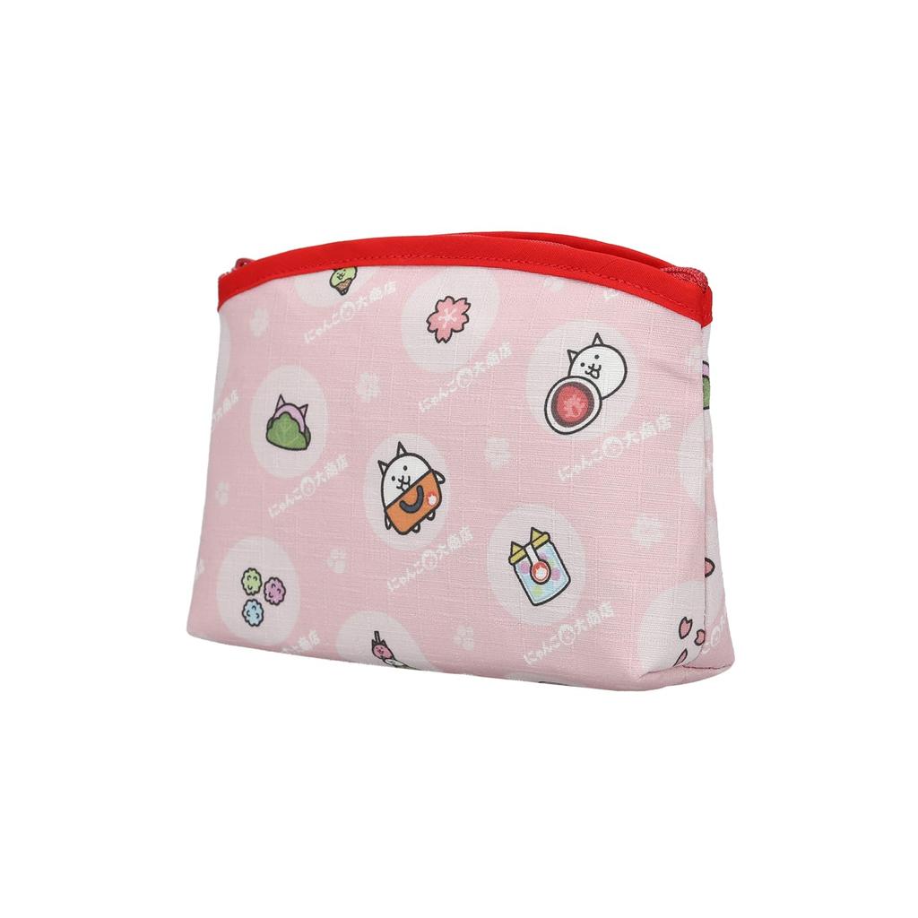Nyanko Daishouten Original Bottom-Sewn Pouch, All-Over Pattern, Sakura Blue