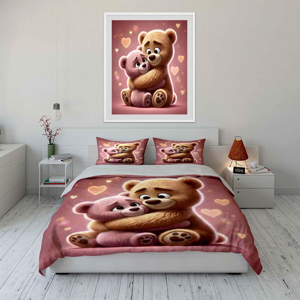 Cartoon Bears Hugging Warmly Printed Duvet Cover Set1 Duvet Cover+2 Pillowcasemulti Size Bedroom Bedding Decor Luxury Gifts
