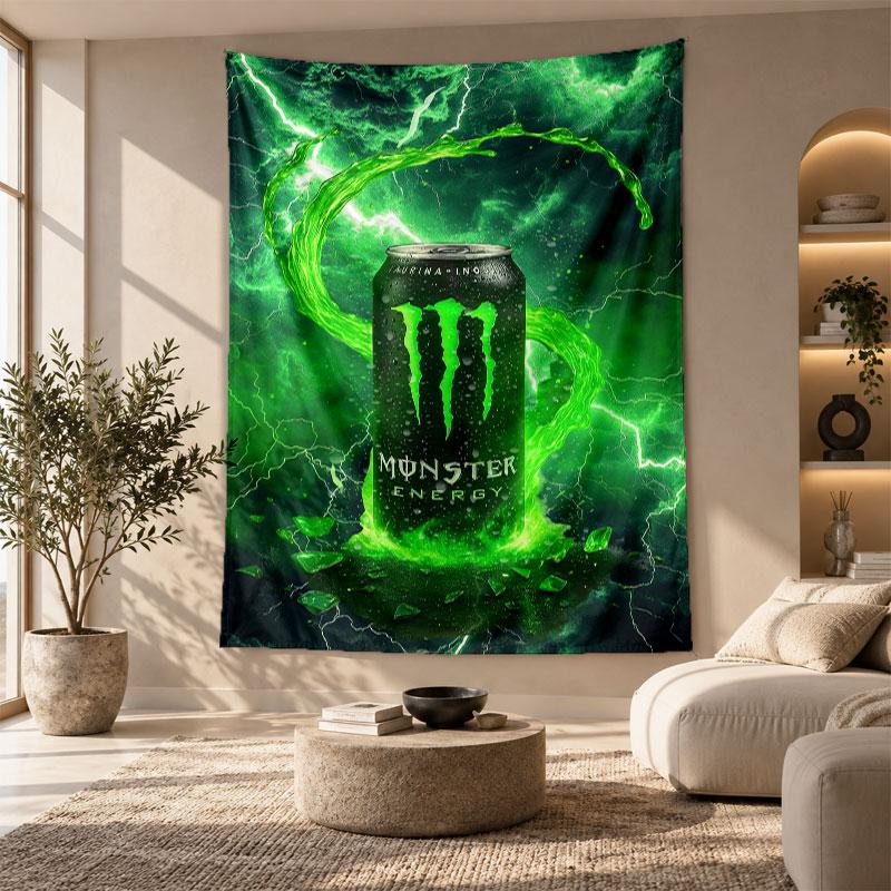 Decorative Tapestry,Monster Energy Printed Wall Art, Lightweight Wall Hanging For Bedroom Background