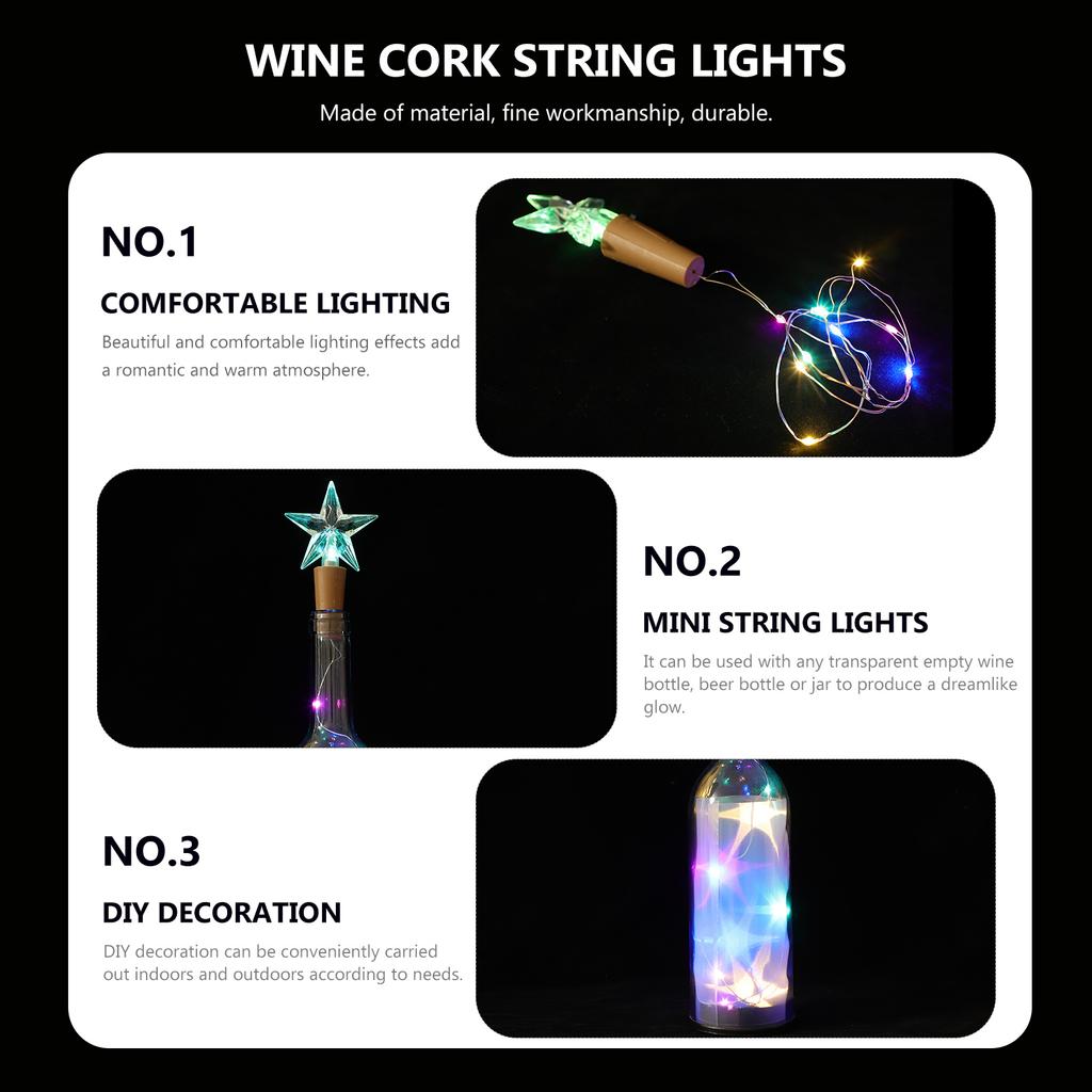 2 Pcs Light Post Bottle Cork String Lights Operated Wire Plastic Star Decor