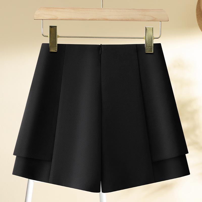 Women's High-Waist Black Suit Shorts 2024 - New Thick A-Line Wide-Leg Booty Shorts for Spring and Autumn