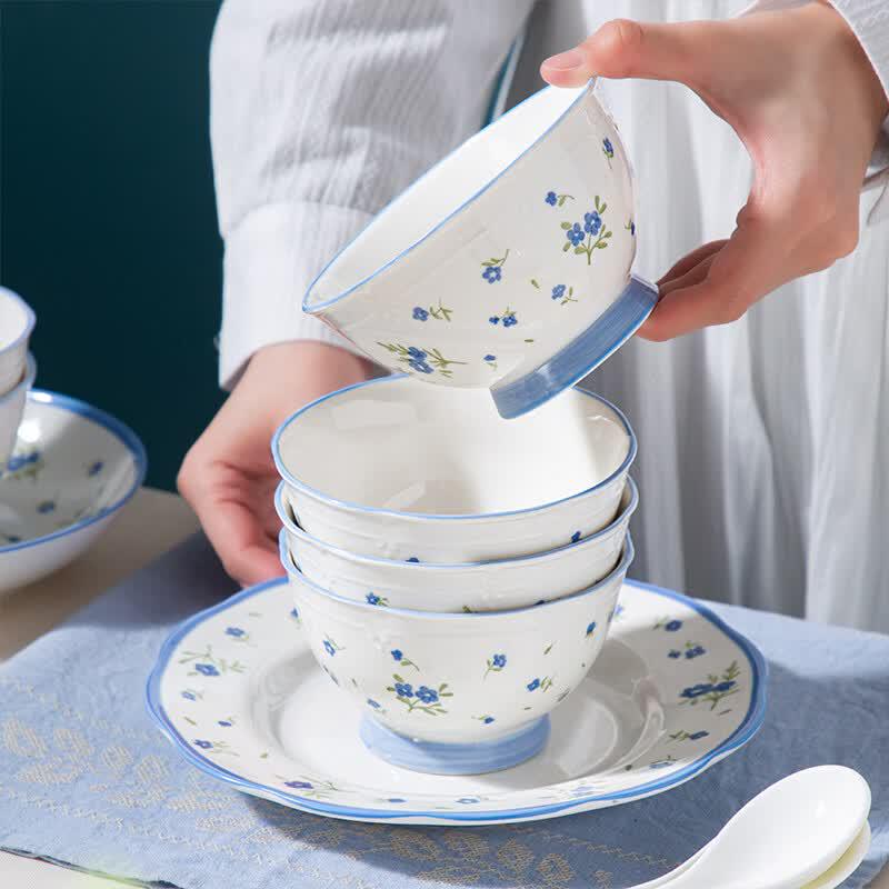Set di Porcellana Haoaijia Margherita Blu Floreale Francese da 14 Pezzi