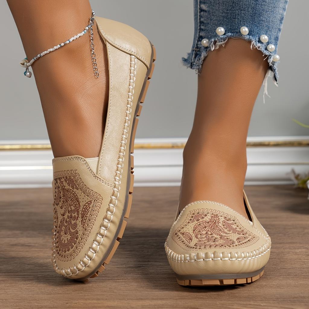 Rozmiar Plus Laserowe Przeszycia Retro Damskie Mokasyny Płaskie Wygodne Do Chodzenia Moda Styl Retro