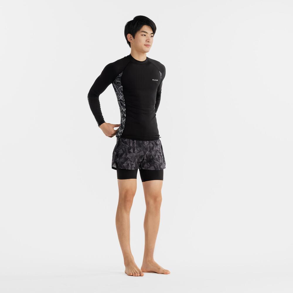 Decathlon Drawstring Sunscreen Quick Dry Long Sleeve T-Shirt Men's Jetty Cyan/Dark Navy Blue/Black