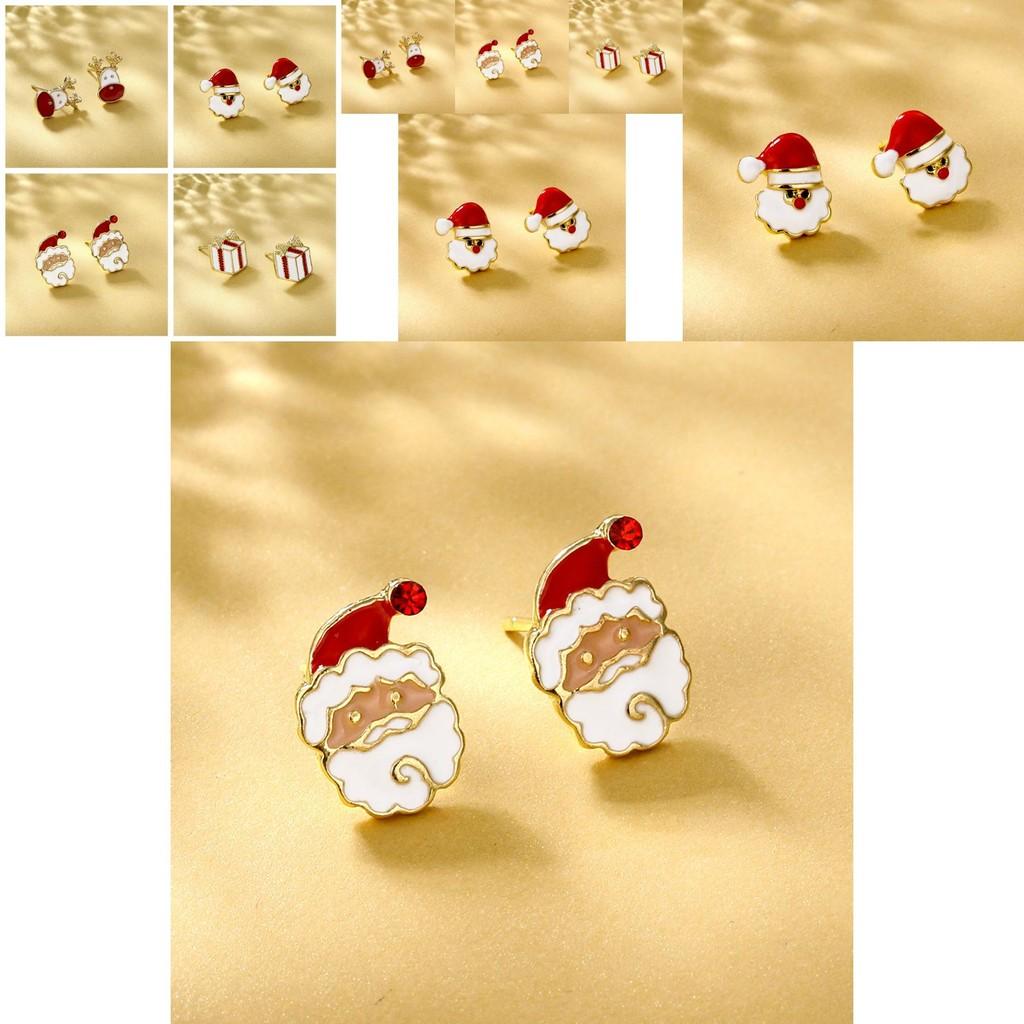 Festive Christmas Cartoon Alloy Earrings Charming Santa And Reindeer Design