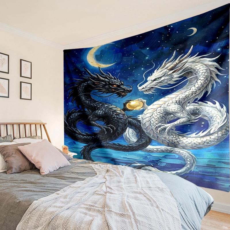 Yin Yang Dragons Tapestry, Unique Design Tapestry, Wall Decor for Bedroom,Livingroom, Playroom,Heartwarming Fan Holiday Gifts
