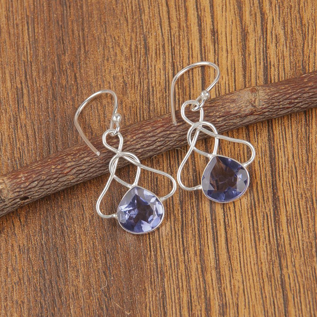 Iolite Gemstone Silver Drop/Dangle Earrings 925 Sterling Silver Women's Jewelry For Gift EE-2-9