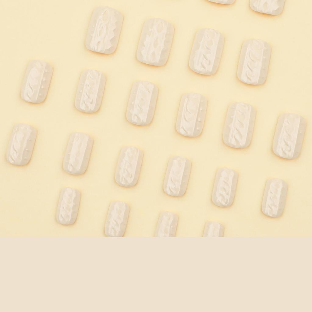 Milky White 3D Nail Art: Short European Square Wearable Nails for Autumn and Winter