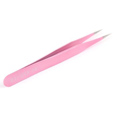 2Pcs Steel Pink Straight + Bend Tweezer For Eyelash Extensions Nail Art Nippers