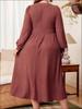 European 2025 Casual Plus Size Solid Color Ribbed Knit Dress for Women