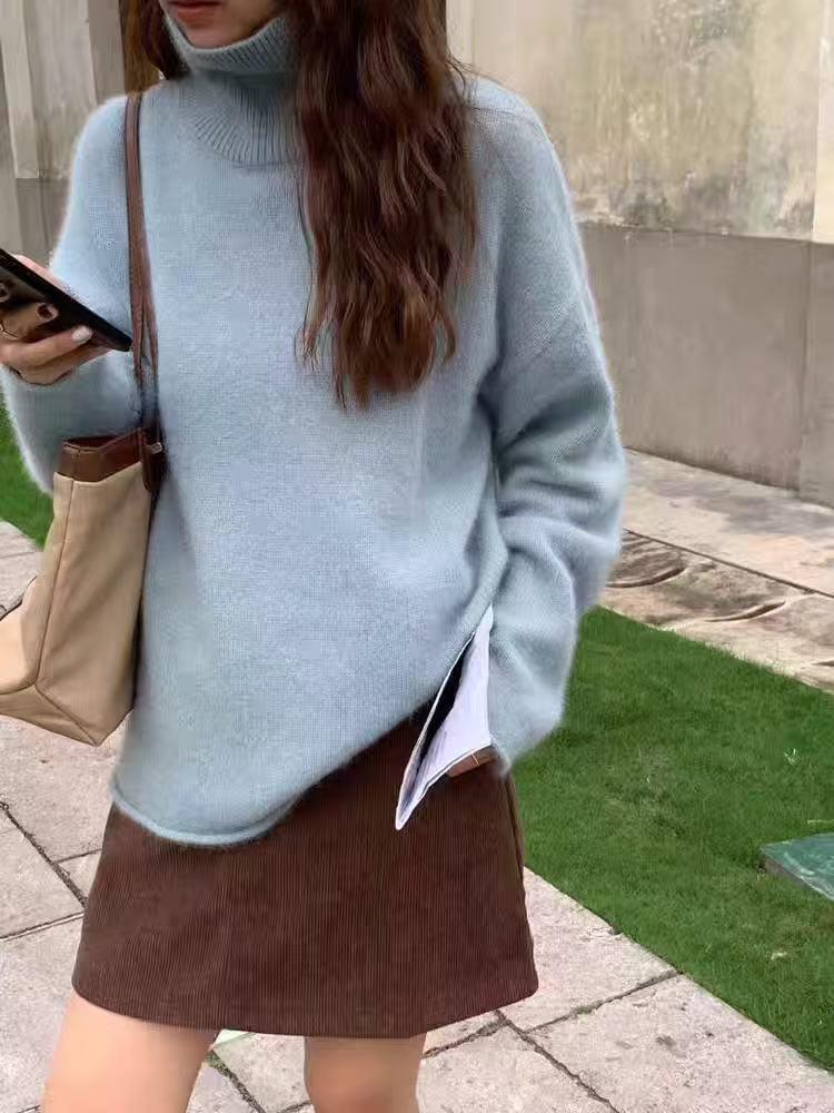 Women's High Neck Wool Sweater – Loose, Soft, and Thick Pullover for Autumn/Winter