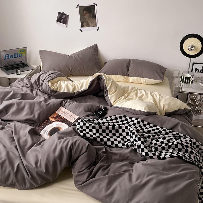 Japanese Solid Color Bed Set - Skin-Friendly, Breathable Sheets and Quilt Cover for Dormitories