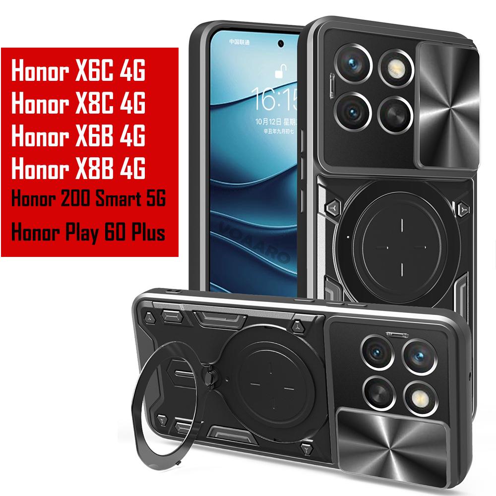 Slide Lens Armor Funda for Honor X6C 4G Case for Honor X8C X6B X8B 200 Smart Play 60 Plus Case Magnetic Ring Stand Holder Cover