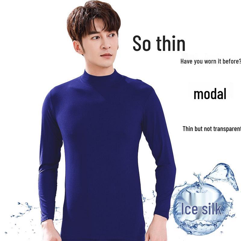 Rongying Men s Black Modal Thin Mid-Collar Top - Spring/Summer Ice Silk Base Layer L [90-125 kg] королевский синий